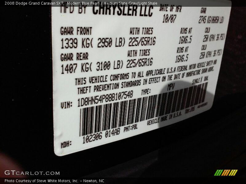 Modern Blue Pearl / Medium Slate Gray/Light Shale 2008 Dodge Grand Caravan SXT