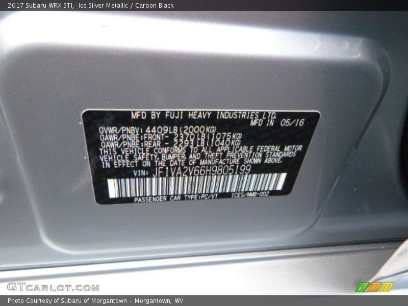 Ice Silver Metallic / Carbon Black 2017 Subaru WRX STI