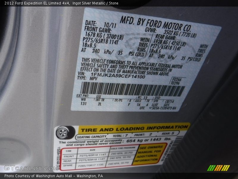 Ingot Silver Metallic / Stone 2012 Ford Expedition EL Limited 4x4