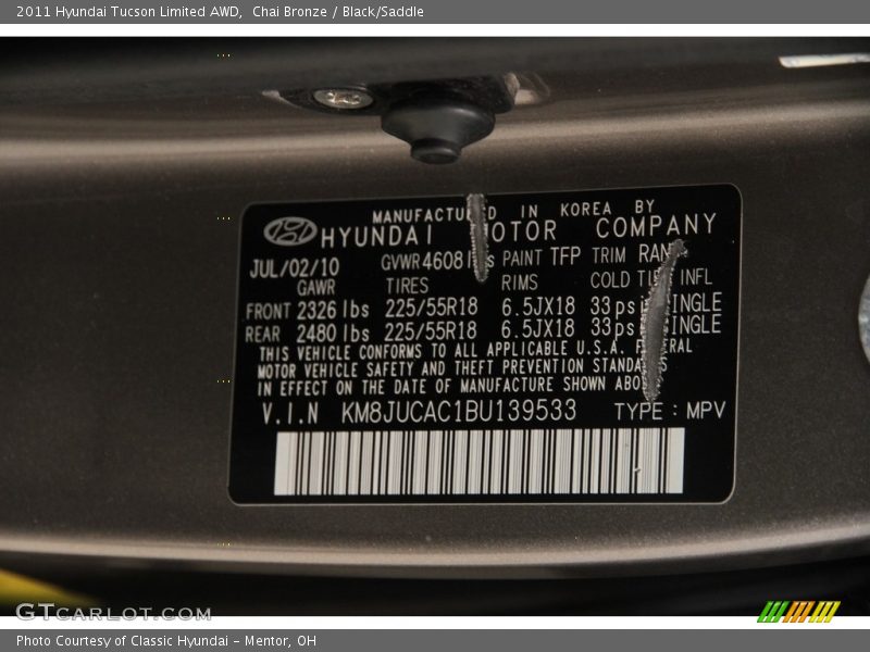 Chai Bronze / Black/Saddle 2011 Hyundai Tucson Limited AWD