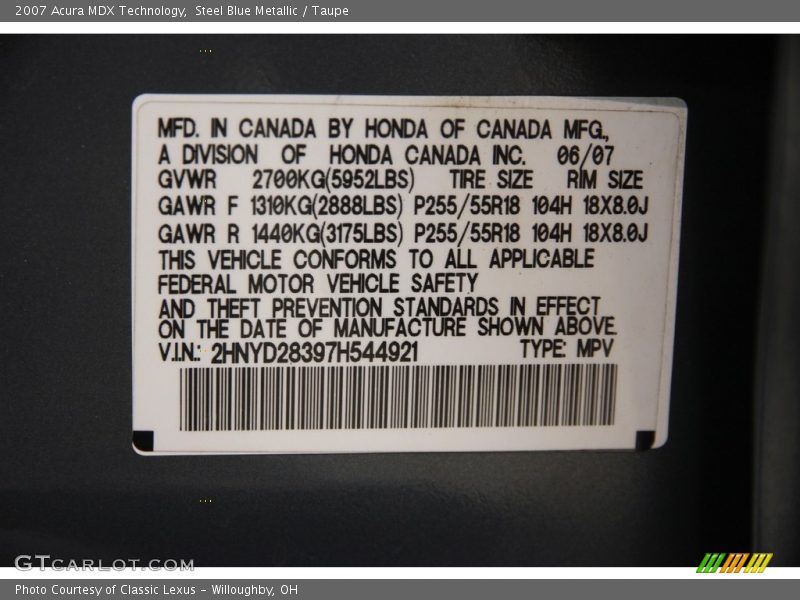 Steel Blue Metallic / Taupe 2007 Acura MDX Technology