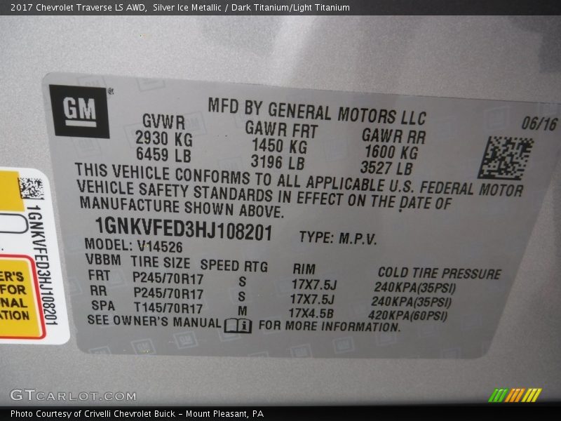 Silver Ice Metallic / Dark Titanium/Light Titanium 2017 Chevrolet Traverse LS AWD