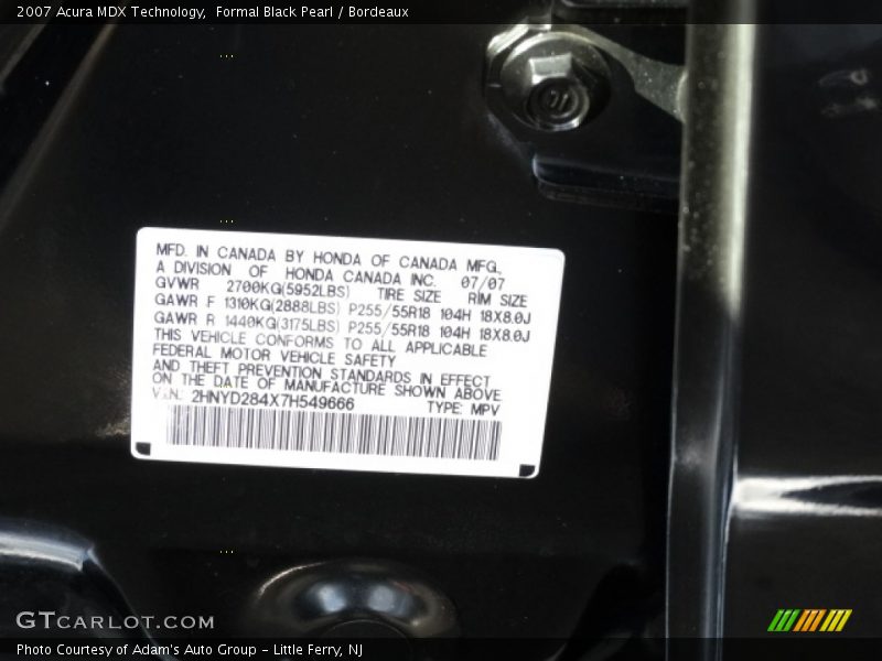 Formal Black Pearl / Bordeaux 2007 Acura MDX Technology