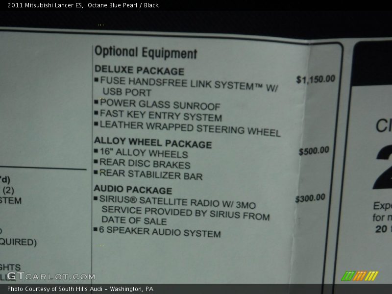 Octane Blue Pearl / Black 2011 Mitsubishi Lancer ES