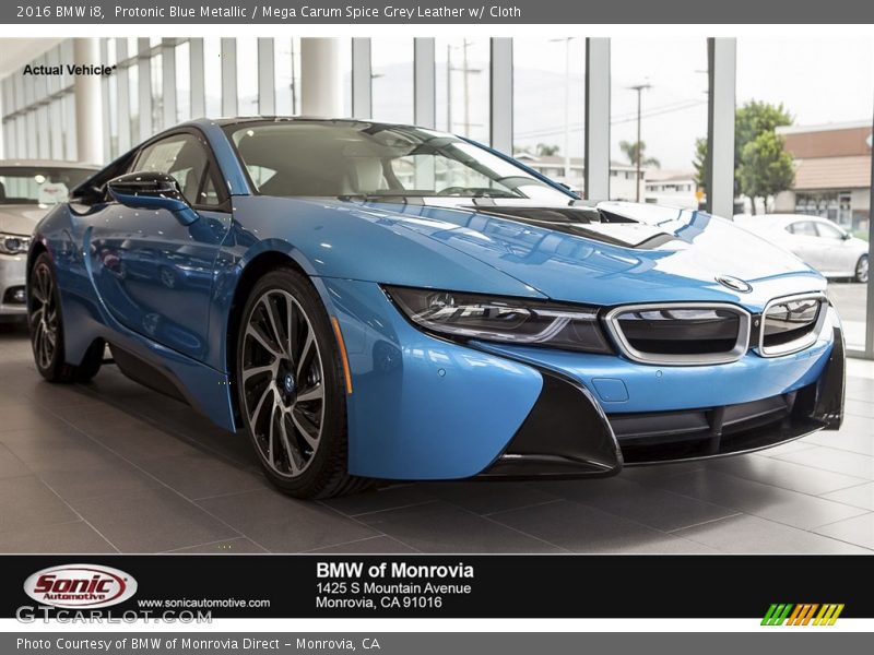 Protonic Blue Metallic / Mega Carum Spice Grey Leather w/ Cloth 2016 BMW i8