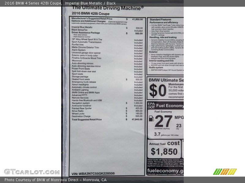 Imperial Blue Metallic / Black 2016 BMW 4 Series 428i Coupe