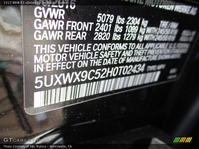 Jet Black / Oyster 2017 BMW X3 xDrive28i