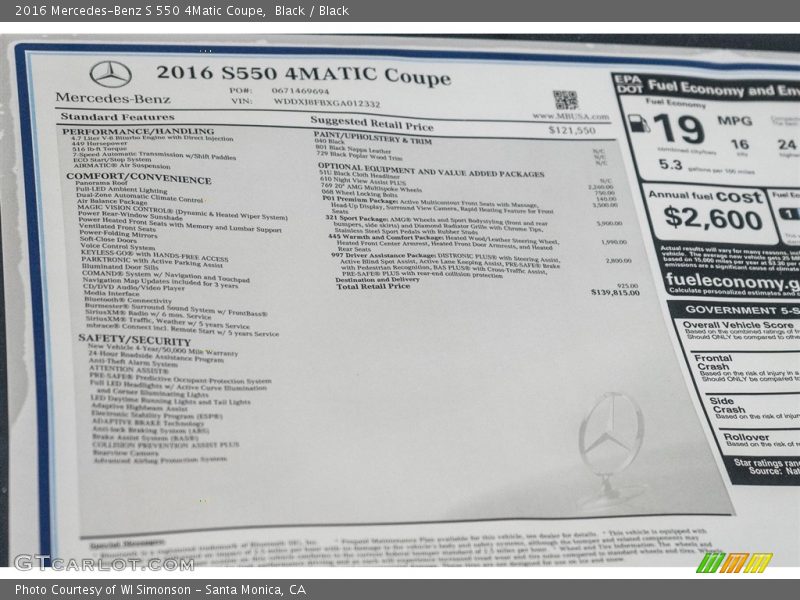 Black / Black 2016 Mercedes-Benz S 550 4Matic Coupe