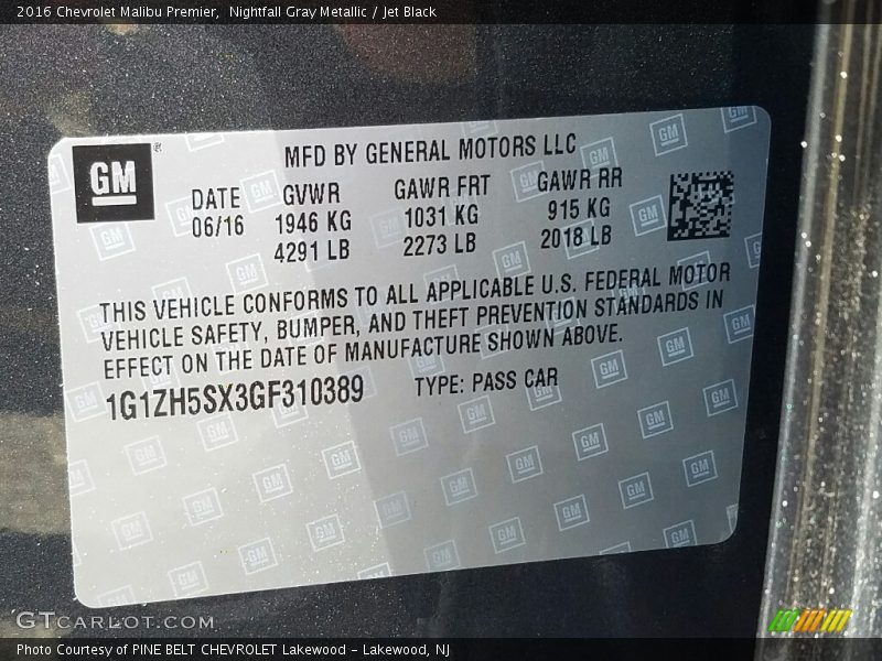 Nightfall Gray Metallic / Jet Black 2016 Chevrolet Malibu Premier