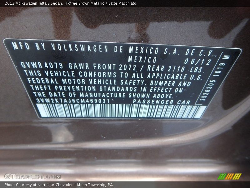 Toffee Brown Metallic / Latte Macchiato 2012 Volkswagen Jetta S Sedan