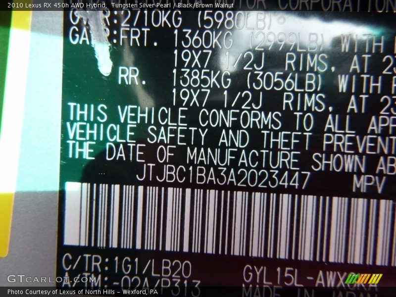 Tungsten Silver Pearl / Black/Brown Walnut 2010 Lexus RX 450h AWD Hybrid