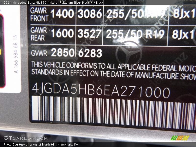Paladium Silver Metallic / Black 2014 Mercedes-Benz ML 350 4Matic