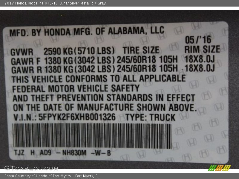 NH830M - 2017 Honda Ridgeline RTL-T