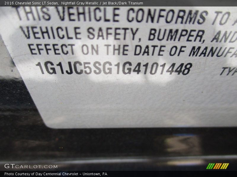 Nightfall Gray Metallic / Jet Black/Dark Titanium 2016 Chevrolet Sonic LT Sedan