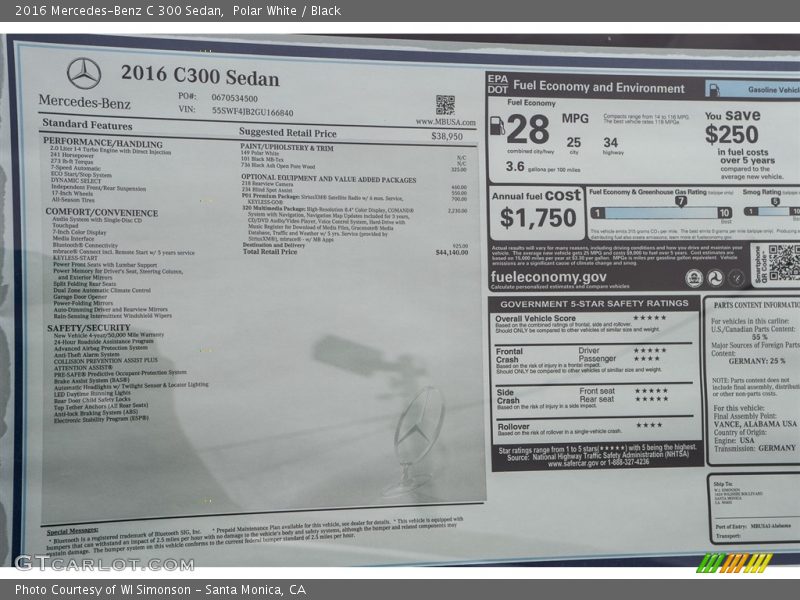 Polar White / Black 2016 Mercedes-Benz C 300 Sedan