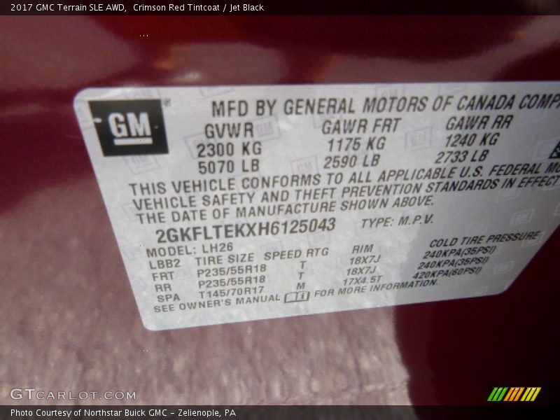 Crimson Red Tintcoat / Jet Black 2017 GMC Terrain SLE AWD