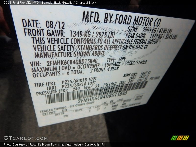 Tuxedo Black Metallic / Charcoal Black 2013 Ford Flex SEL AWD