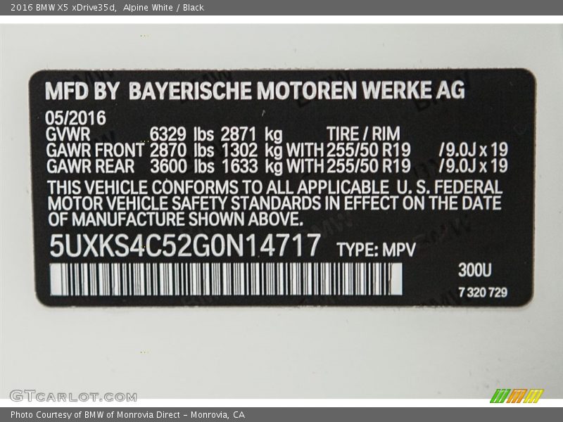Alpine White / Black 2016 BMW X5 xDrive35d