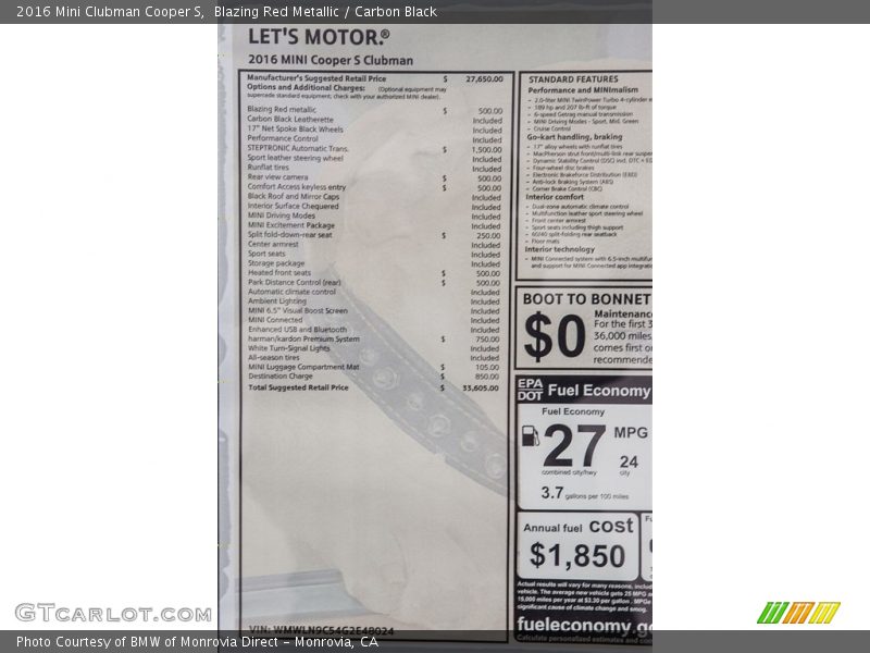 Blazing Red Metallic / Carbon Black 2016 Mini Clubman Cooper S