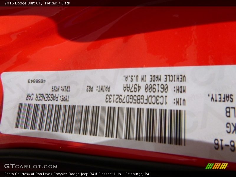 TorRed / Black 2016 Dodge Dart GT