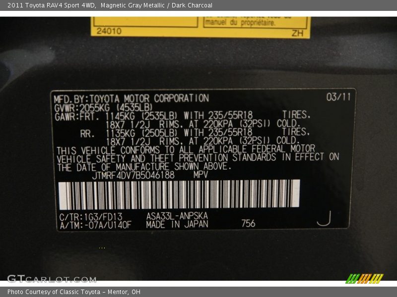 Magnetic Gray Metallic / Dark Charcoal 2011 Toyota RAV4 Sport 4WD