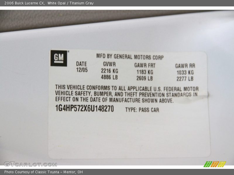 White Opal / Titanium Gray 2006 Buick Lucerne CX