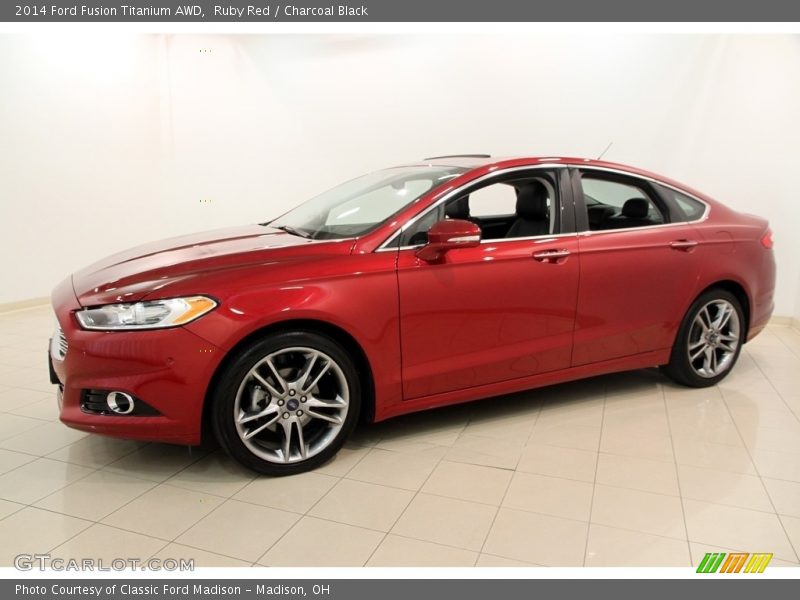 Ruby Red / Charcoal Black 2014 Ford Fusion Titanium AWD