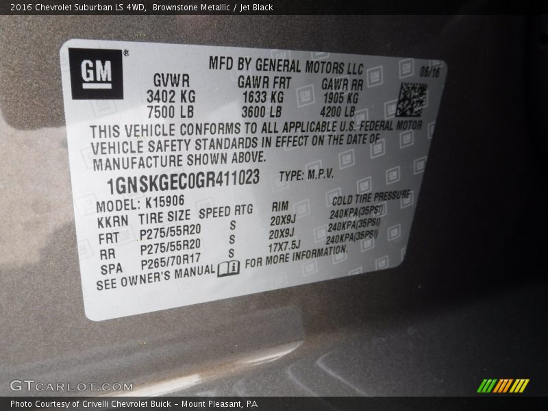 Brownstone Metallic / Jet Black 2016 Chevrolet Suburban LS 4WD