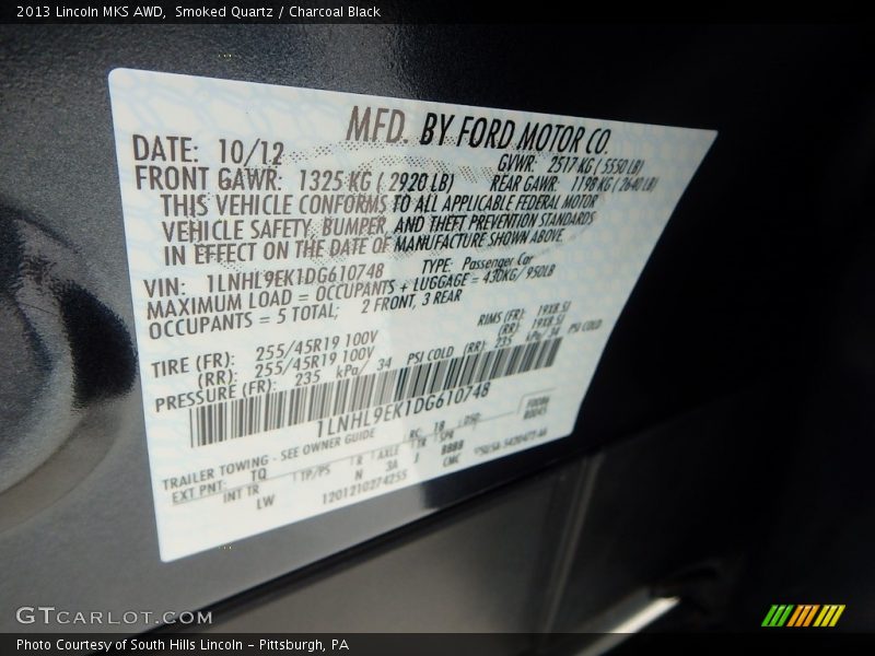 Smoked Quartz / Charcoal Black 2013 Lincoln MKS AWD