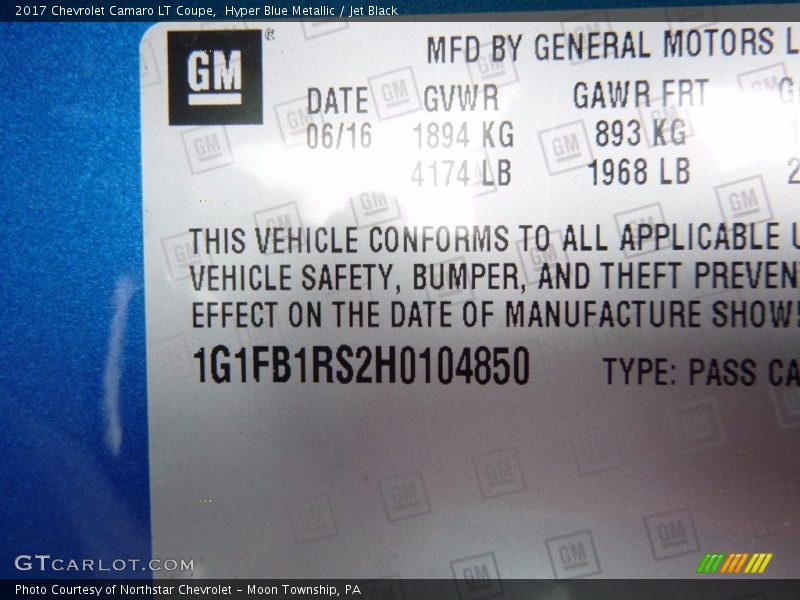 Hyper Blue Metallic / Jet Black 2017 Chevrolet Camaro LT Coupe