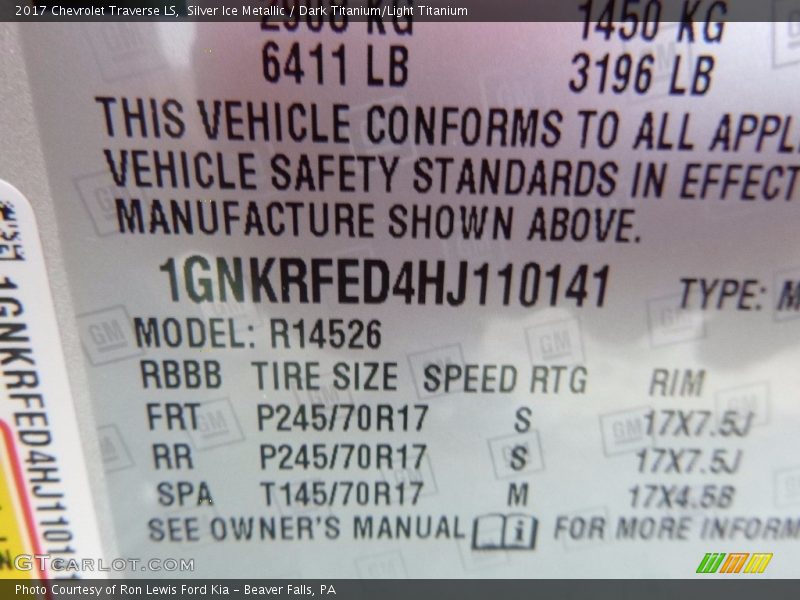 Silver Ice Metallic / Dark Titanium/Light Titanium 2017 Chevrolet Traverse LS