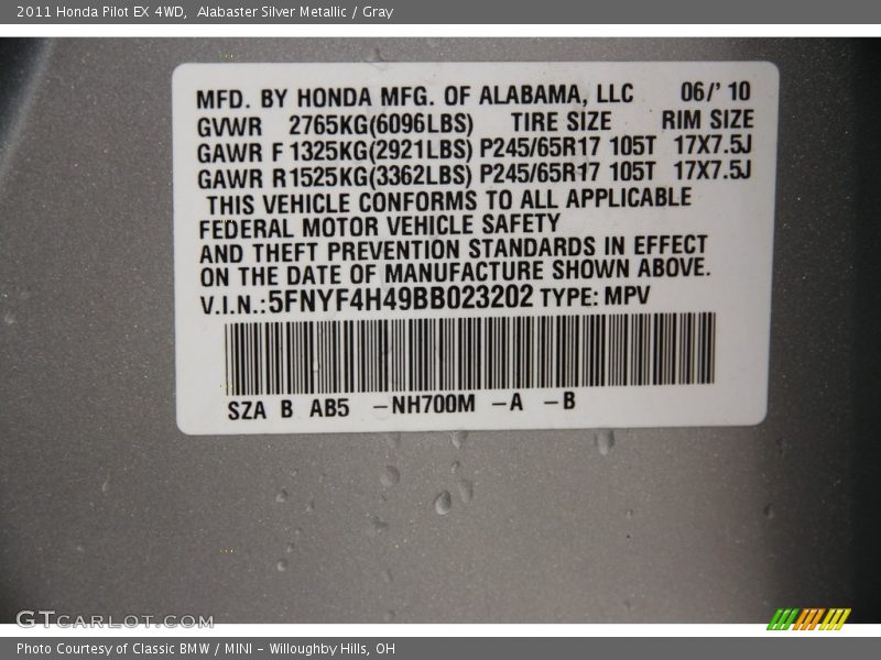Alabaster Silver Metallic / Gray 2011 Honda Pilot EX 4WD
