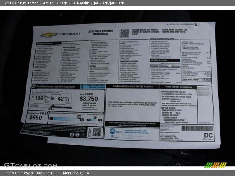  2017 Volt Premier Window Sticker