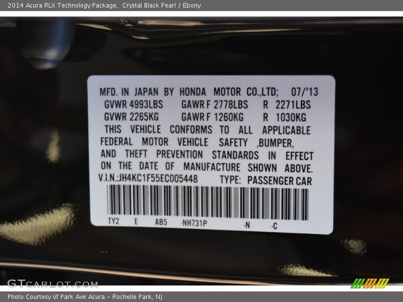 Crystal Black Pearl / Ebony 2014 Acura RLX Technology Package