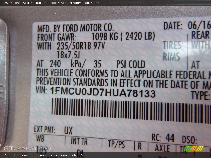 Ingot Silver / Medium Light Stone 2017 Ford Escape Titanium