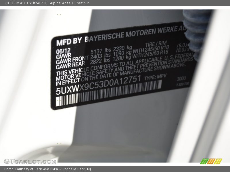 Alpine White / Chestnut 2013 BMW X3 xDrive 28i