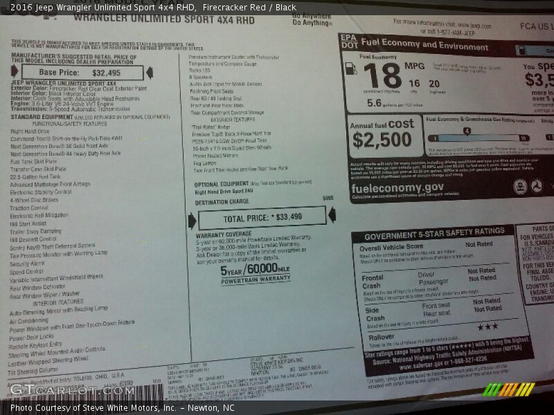 Firecracker Red / Black 2016 Jeep Wrangler Unlimited Sport 4x4 RHD