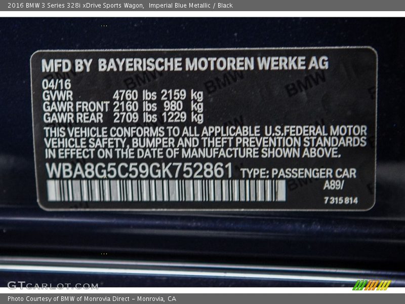 2016 3 Series 328i xDrive Sports Wagon Imperial Blue Metallic Color Code A89