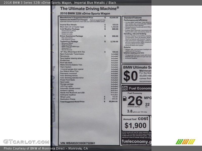  2016 3 Series 328i xDrive Sports Wagon Window Sticker