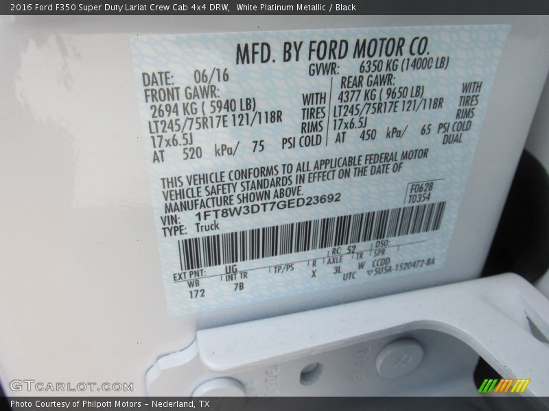 White Platinum Metallic / Black 2016 Ford F350 Super Duty Lariat Crew Cab 4x4 DRW