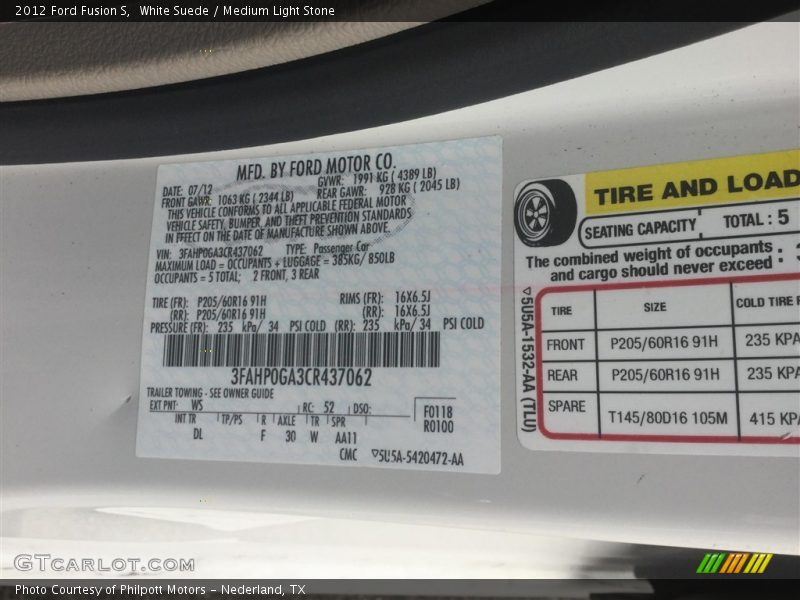 White Suede / Medium Light Stone 2012 Ford Fusion S