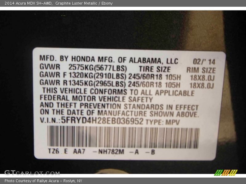 Graphite Luster Metallic / Ebony 2014 Acura MDX SH-AWD