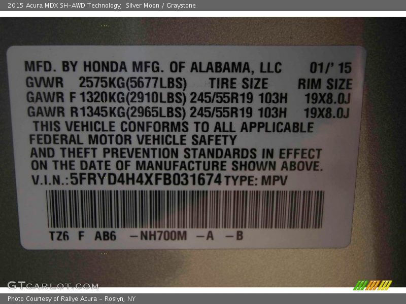Silver Moon / Graystone 2015 Acura MDX SH-AWD Technology