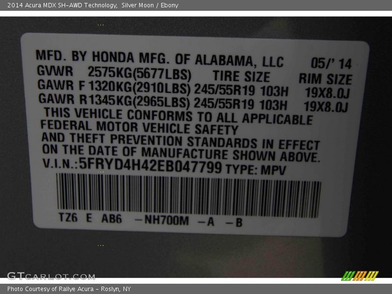 Silver Moon / Ebony 2014 Acura MDX SH-AWD Technology