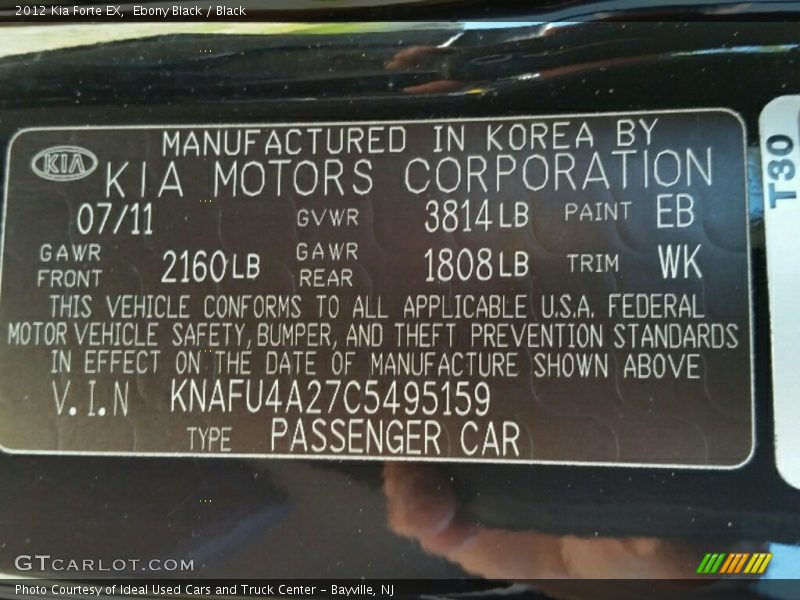 Ebony Black / Black 2012 Kia Forte EX