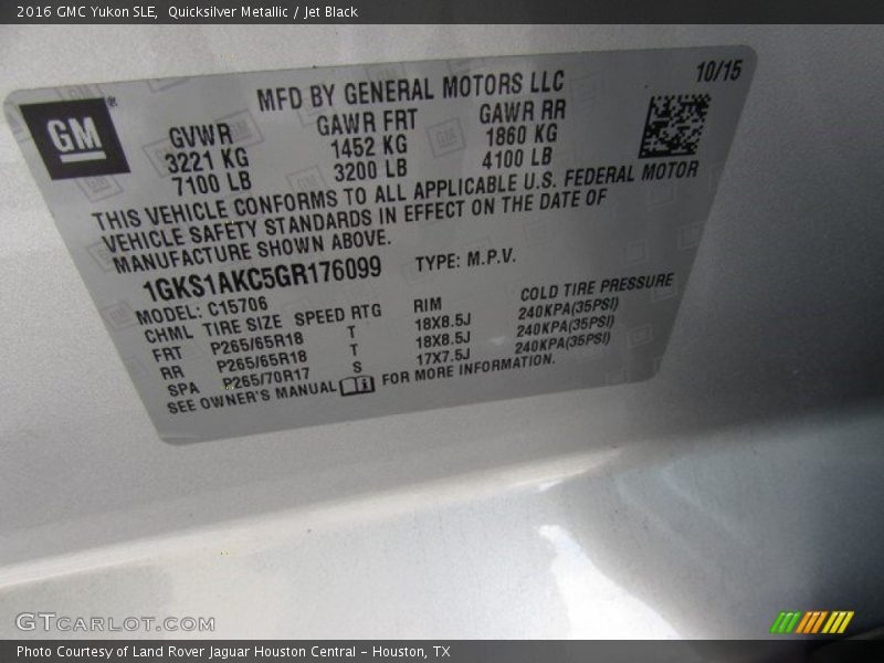 Quicksilver Metallic / Jet Black 2016 GMC Yukon SLE