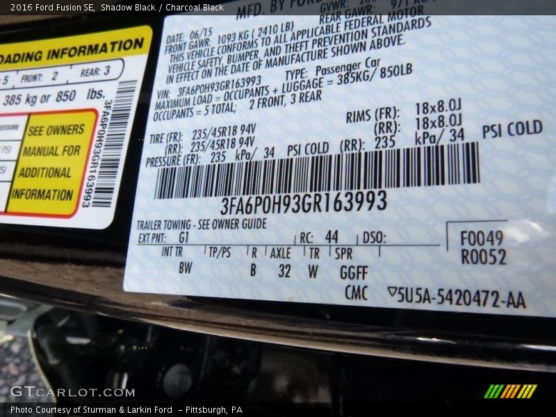 Shadow Black / Charcoal Black 2016 Ford Fusion SE