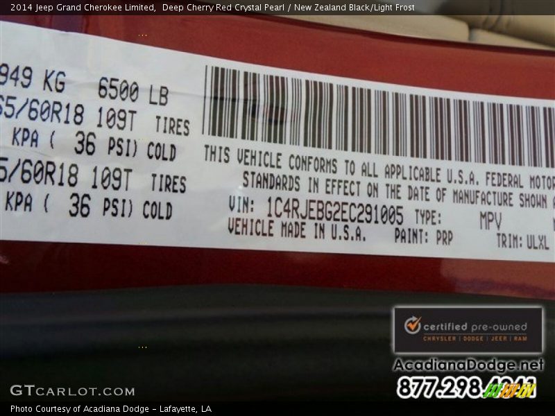 Deep Cherry Red Crystal Pearl / New Zealand Black/Light Frost 2014 Jeep Grand Cherokee Limited