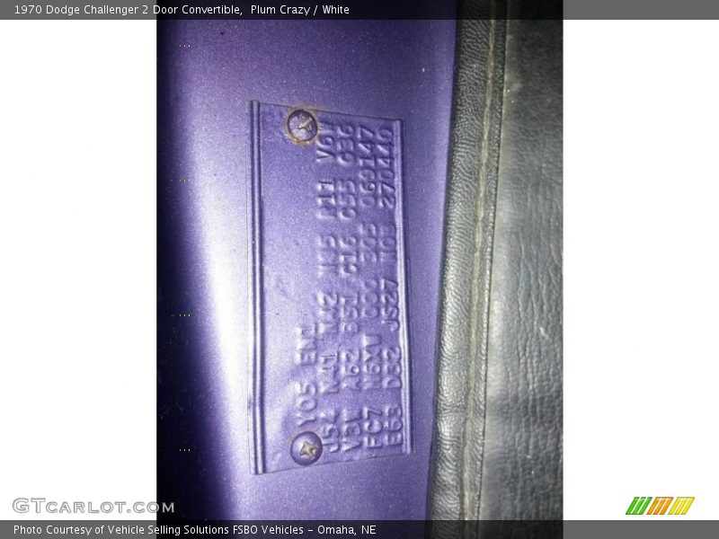 Info Tag of 1970 Challenger 2 Door Convertible
