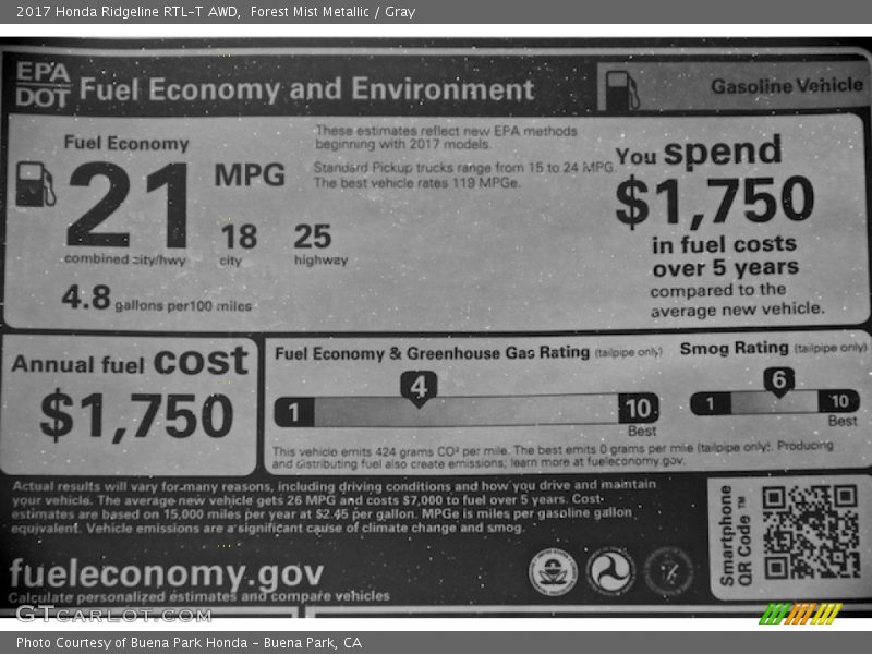 Forest Mist Metallic / Gray 2017 Honda Ridgeline RTL-T AWD